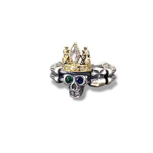 ❤️ NEW! Scull QUEEN X Crown 925 Rhinestone Statement Ring